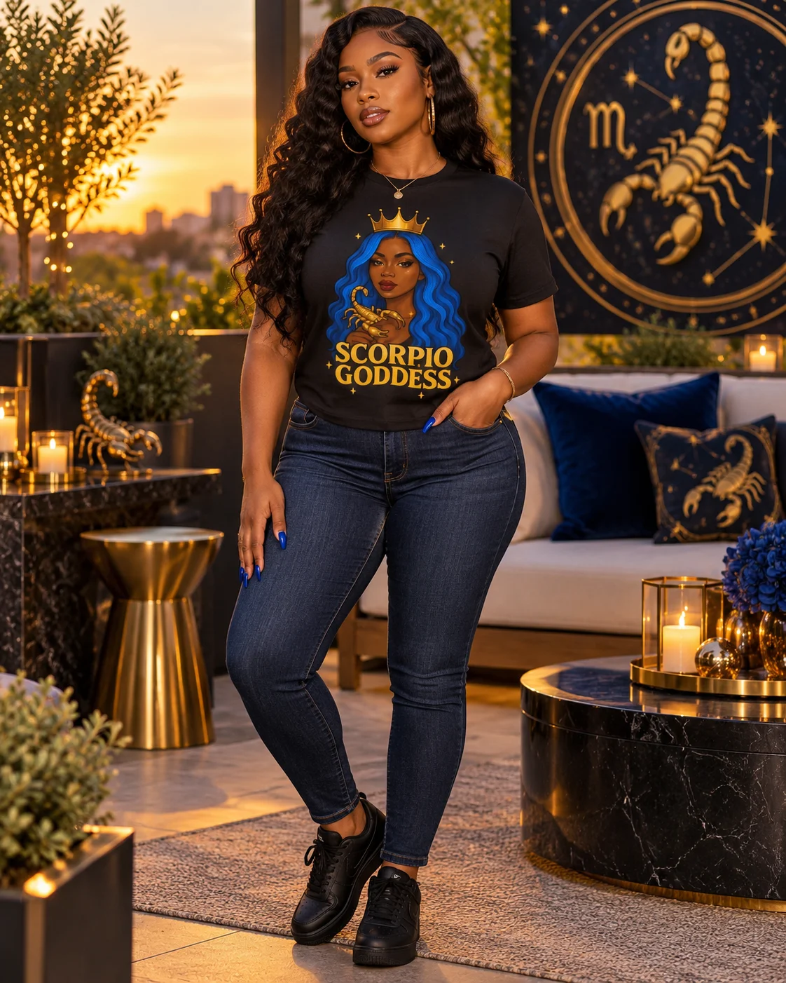 Scorpio Goddess Blue Hair Graphic Tee | Scorpio Zodiac T-Shirt | Astrology Birthday Gift product image (3)