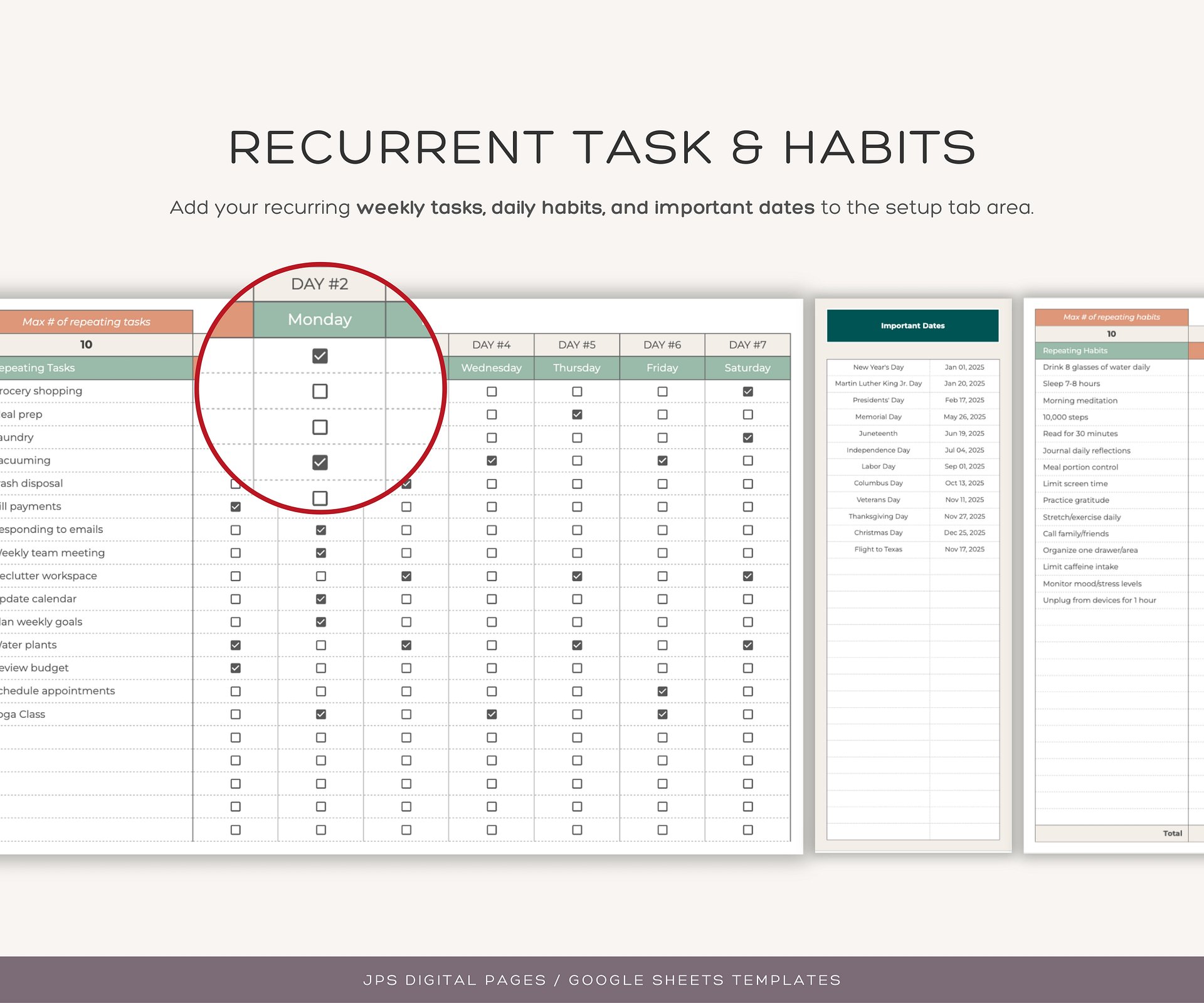 Recurring Task Manager, Google Sheets Template, Dynamic Monthly Calendar product image (4)
