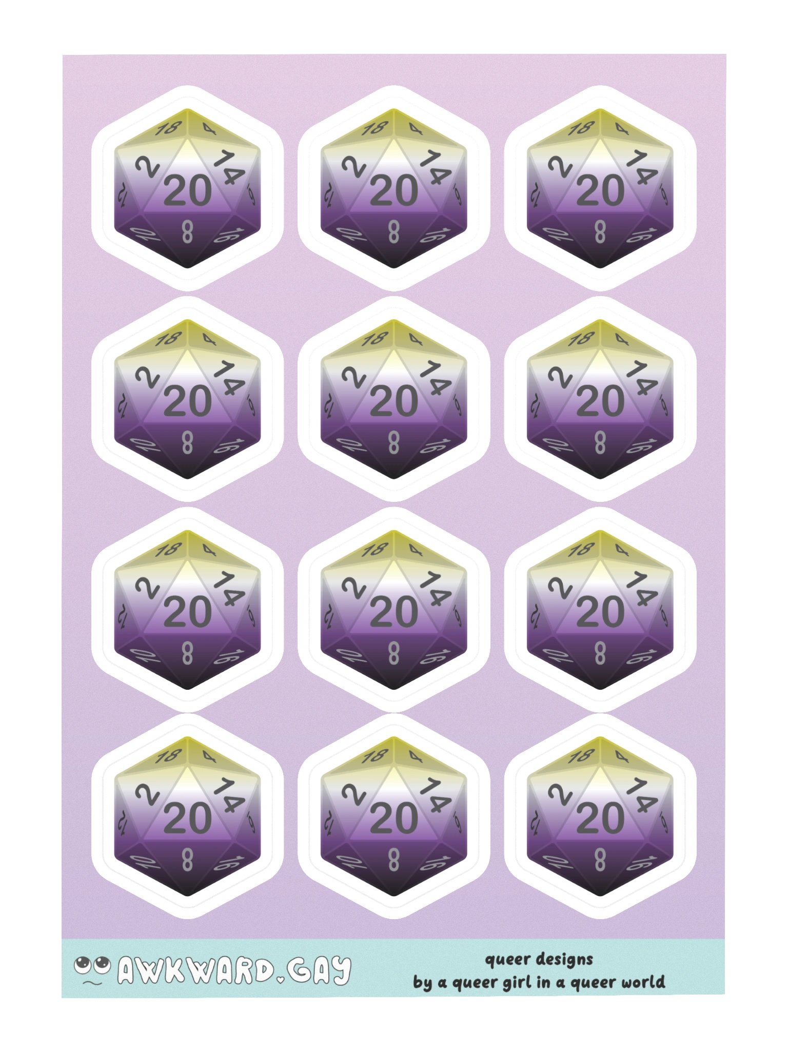 Non-binary Pride D20 Sticker Sheet product image (3)