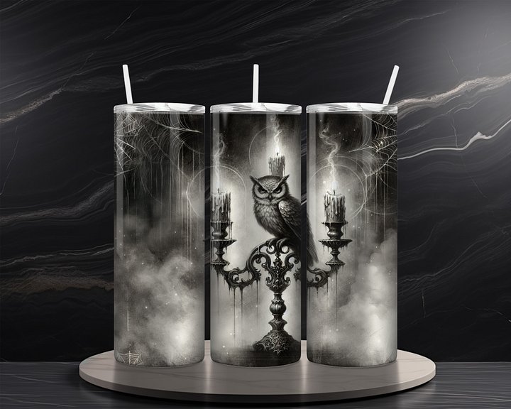 Gothic Owl 20 oz Skinny Tumbler Sublimation Design Digital Download PNG Instant DIGITAL ONLY, Dark Academia Owl Tumbler Wrap product image (2)