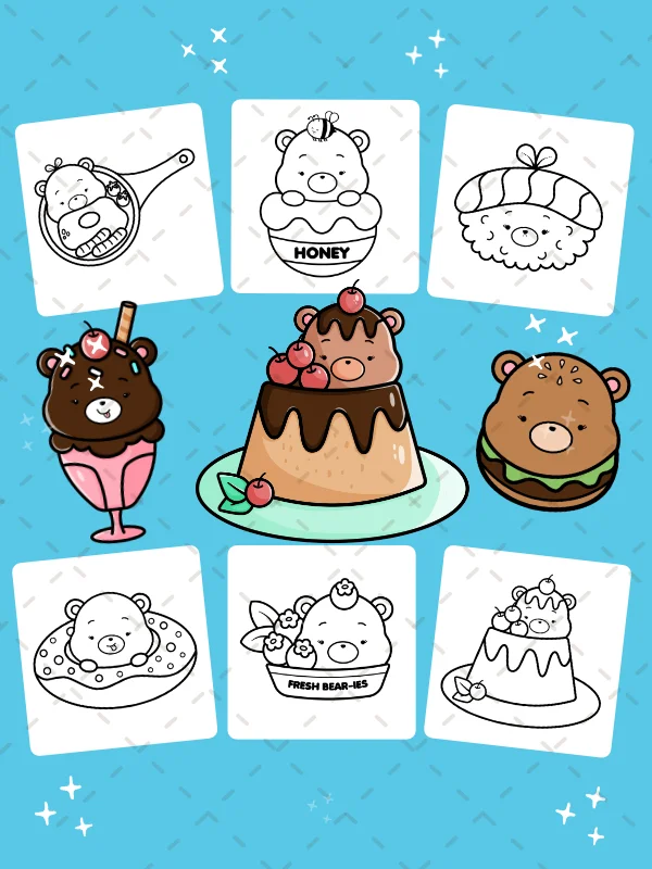 Beary Sweet Moments – 40 Cute Kawaii Bear Coloring Pages of Sweet Treats, Cozy Self-Care, Good Eats & Fall Fun (Digital Download) product image (4)