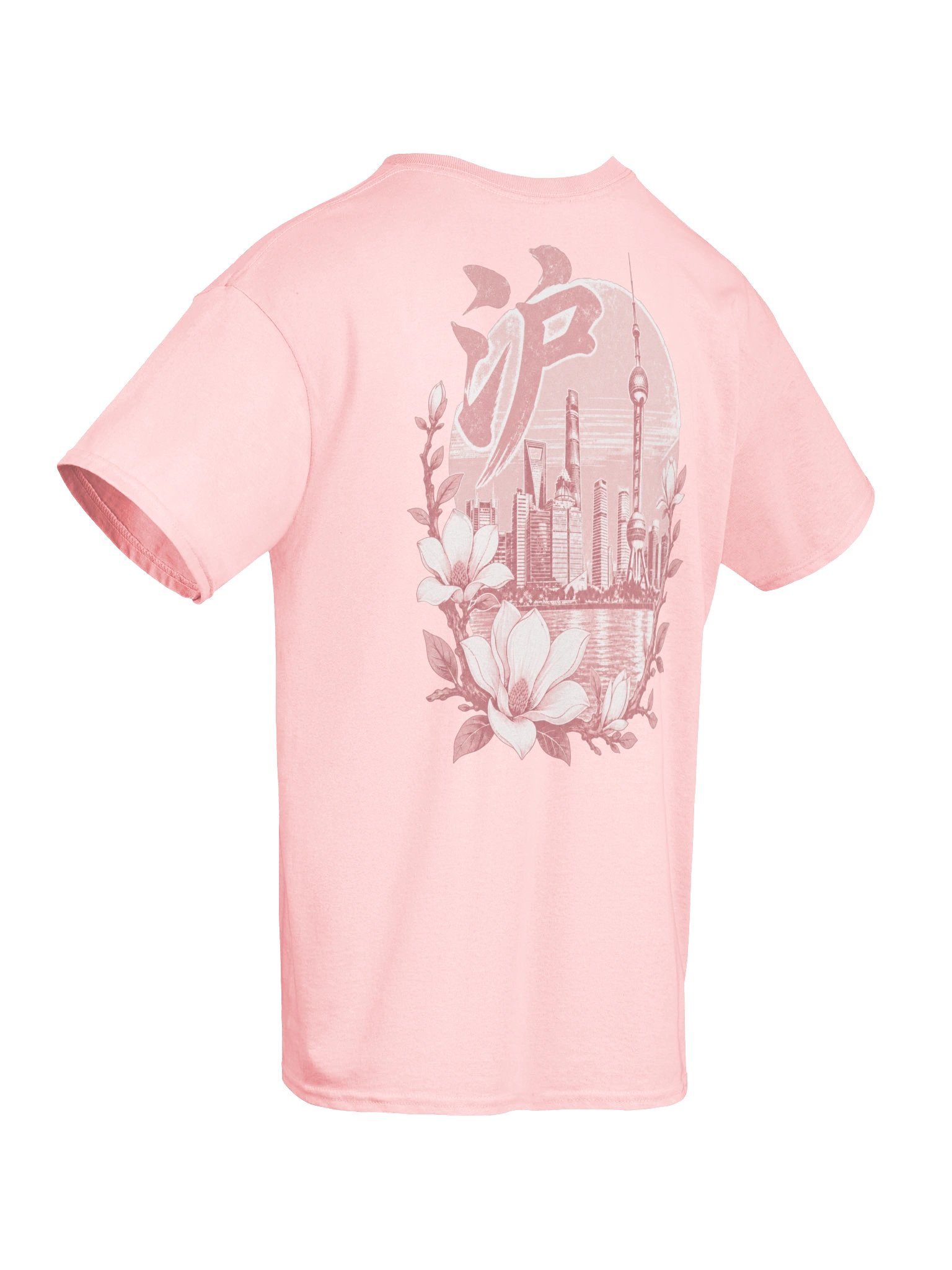 Shanghai Skyline Tee | Vintage Pink & White Design | Heavyweight T-Shirt product image (8)