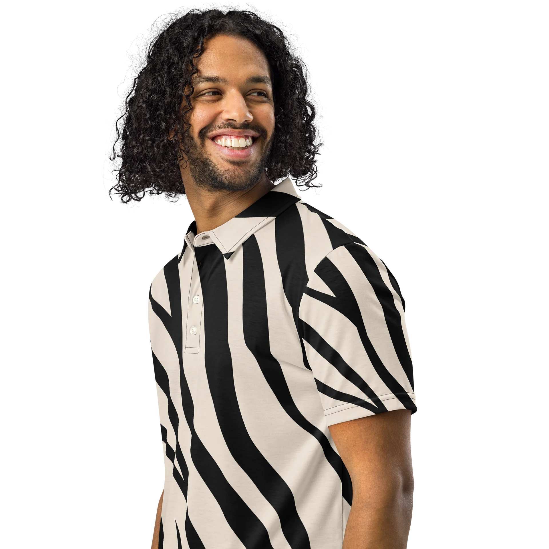 Black & Cream Zebra-Stripe Slim Fit Polo product image (2)