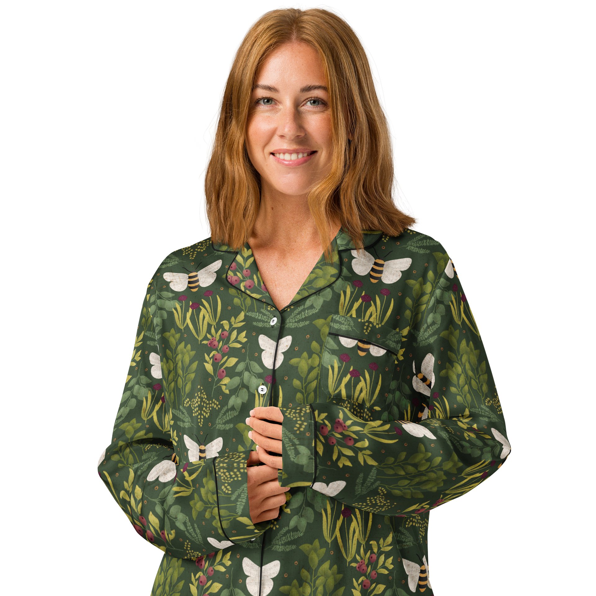 Bees and Foliage Ladies Long Sleeve Pajama Top product image (3)