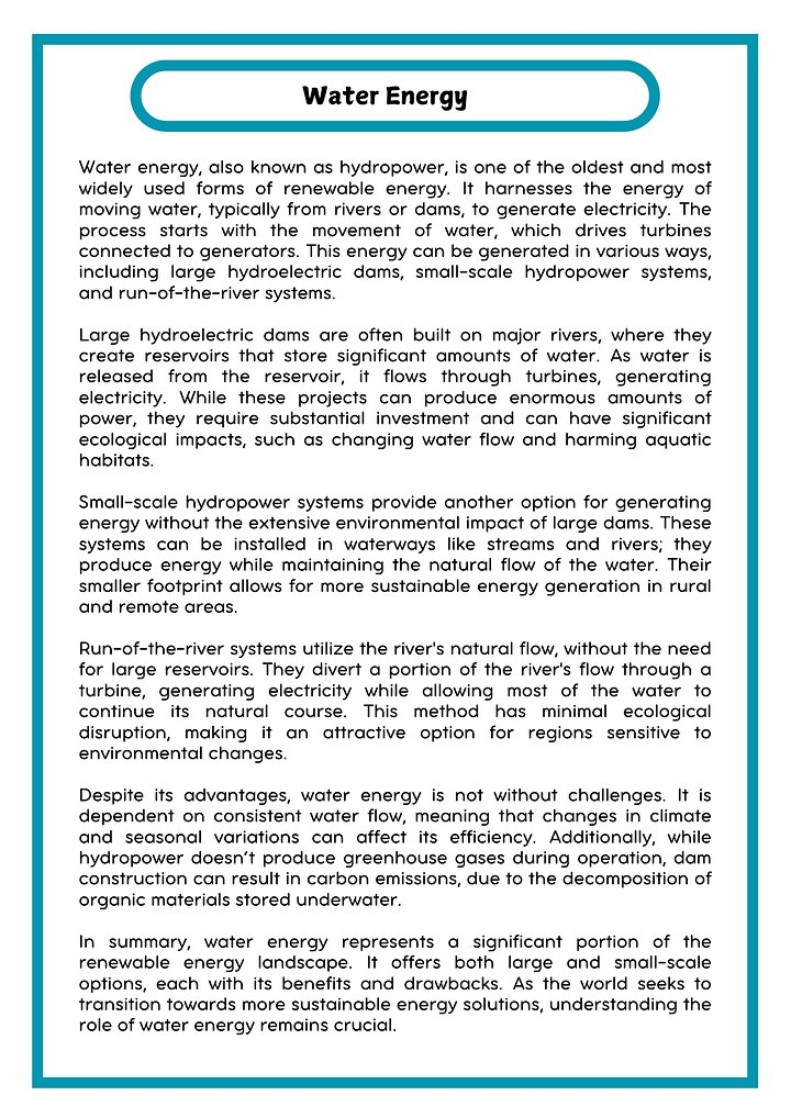 Water Energy READING PASSAGE WITH QUESTIONS WORKSHEET product image (2)