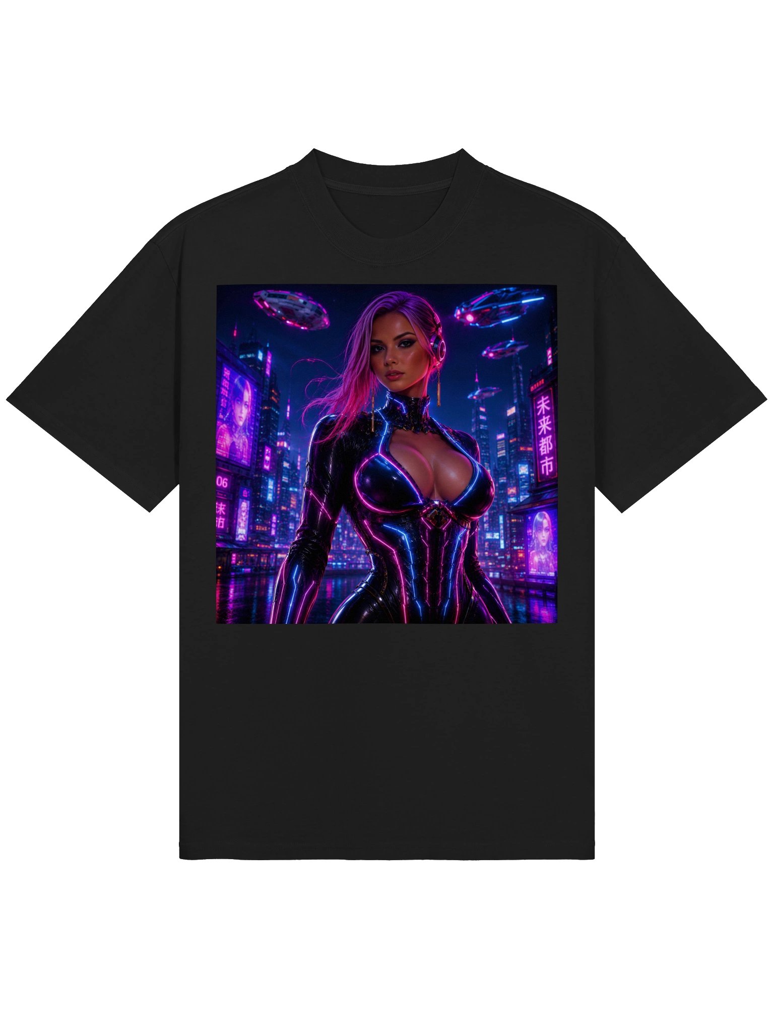 Cyberpunk Neon City Graphic T-Shirt | Futuristic Sci-Fi Unisex Oversized Tee product image (2)