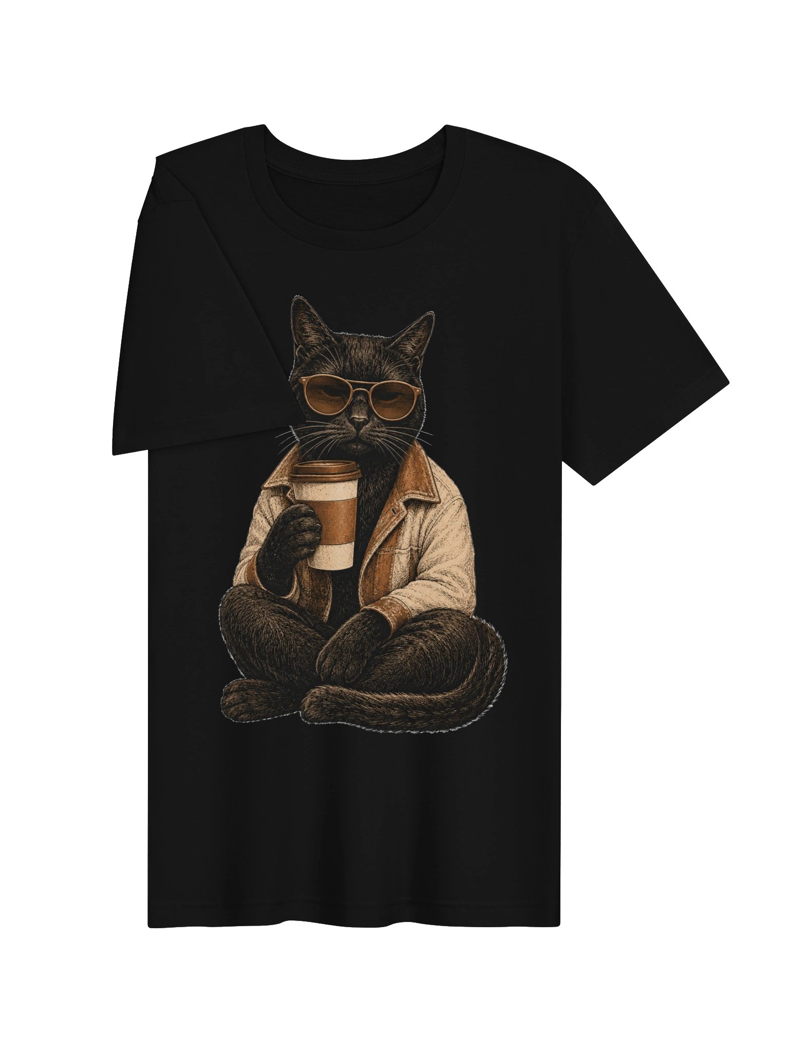 Cool Black Cat Coffee T-Shirt - Vintage Cafe Cat Graphic Shirt product image (11)