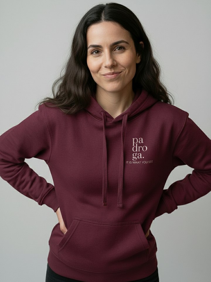 padroga. maroon hoodie vertical logo product image (2)