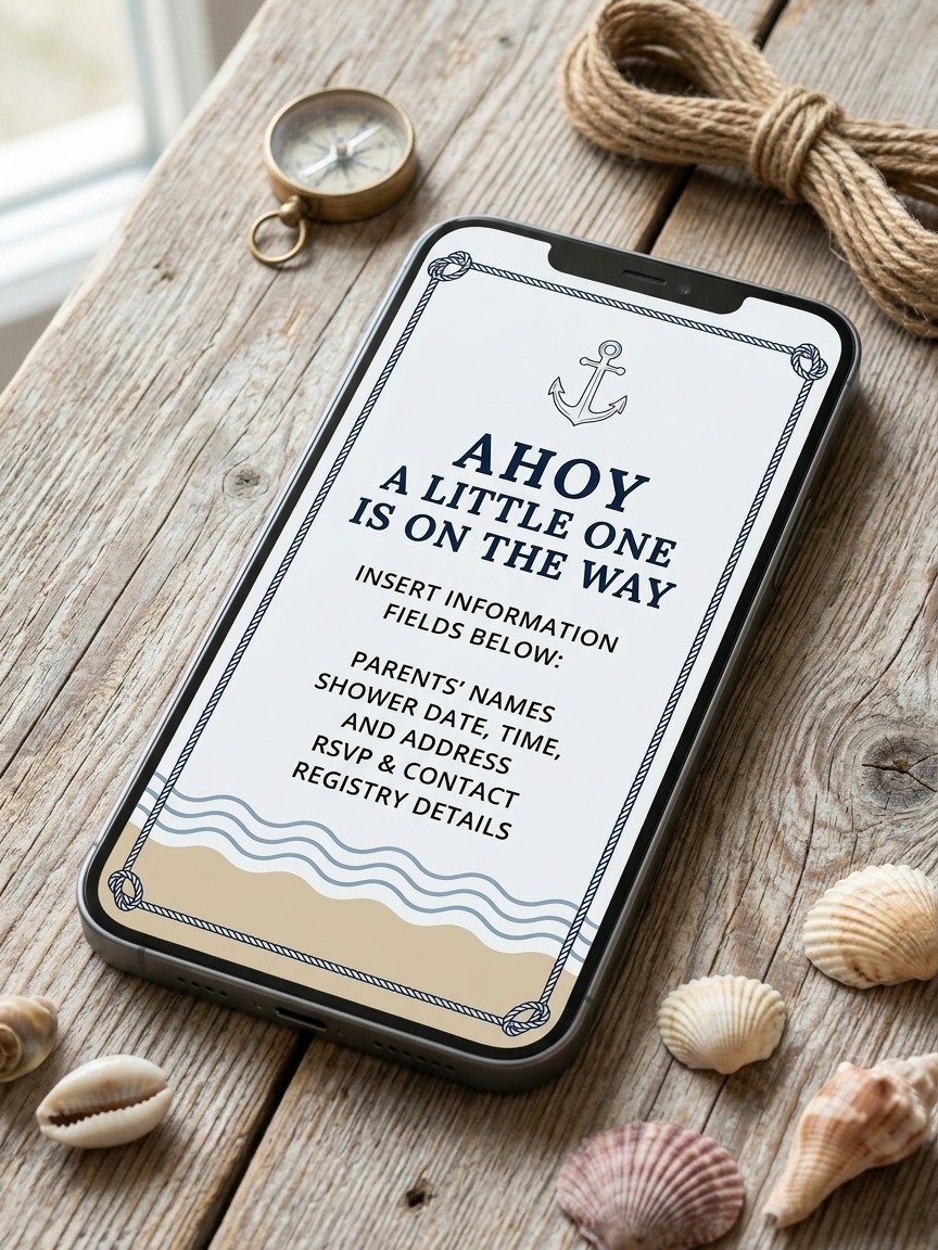 Nautical Baby Shower Invitation Template, Editable Canva Invite, Anchor Coastal Baby Shower Invitation, Printable Digital Download product image (1)