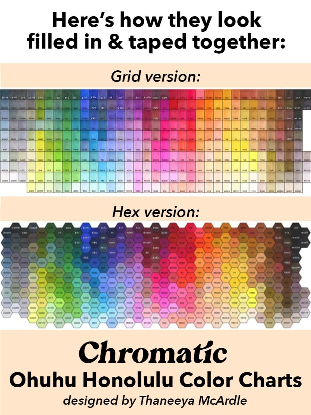 Ohuhu Color Chart - 341 Honolulu Colors (NEW + OLD) in Chromatic Order (Hex + Grid) product image (4)