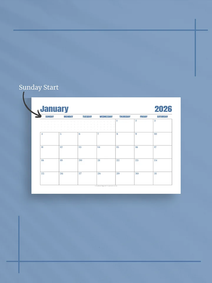 Jewel Tone Quarters 2026 Calendar - Single Page per Month, Sunday Start, Half Letter Size product image (2)