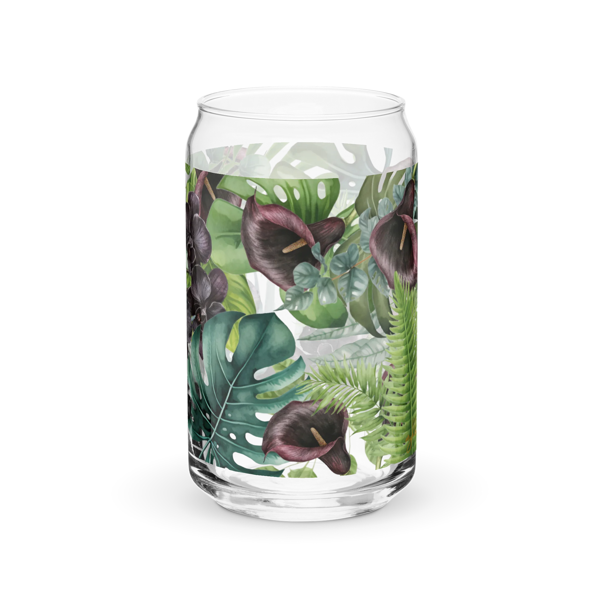 Midnight Forest Glass Sipper | Dark Botanical Floral Glass Can product image (7)