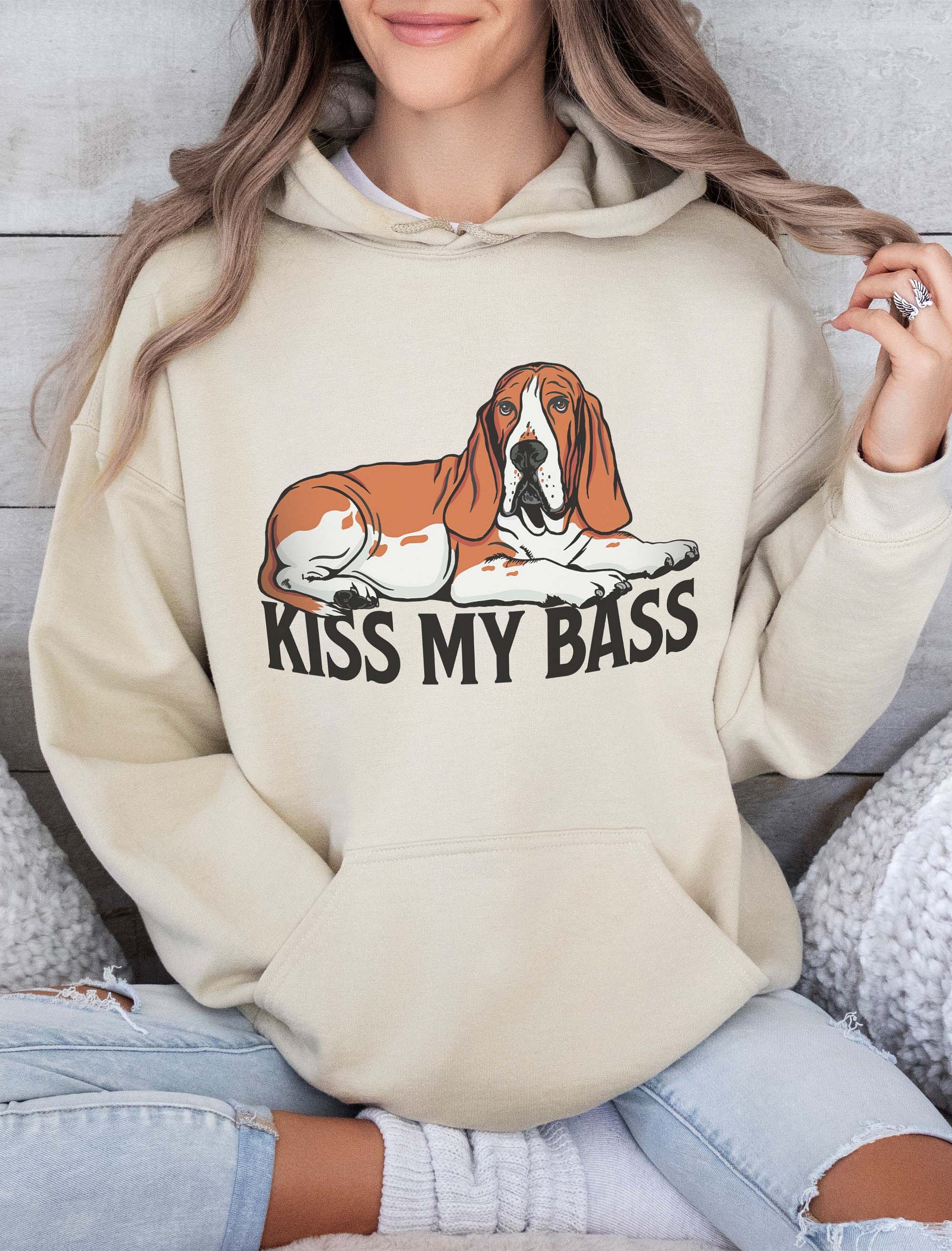 Kiss My Bass Hooded Sweatshirt | Funny Hoodie for Basset Hound(Red) Owners product image (2)