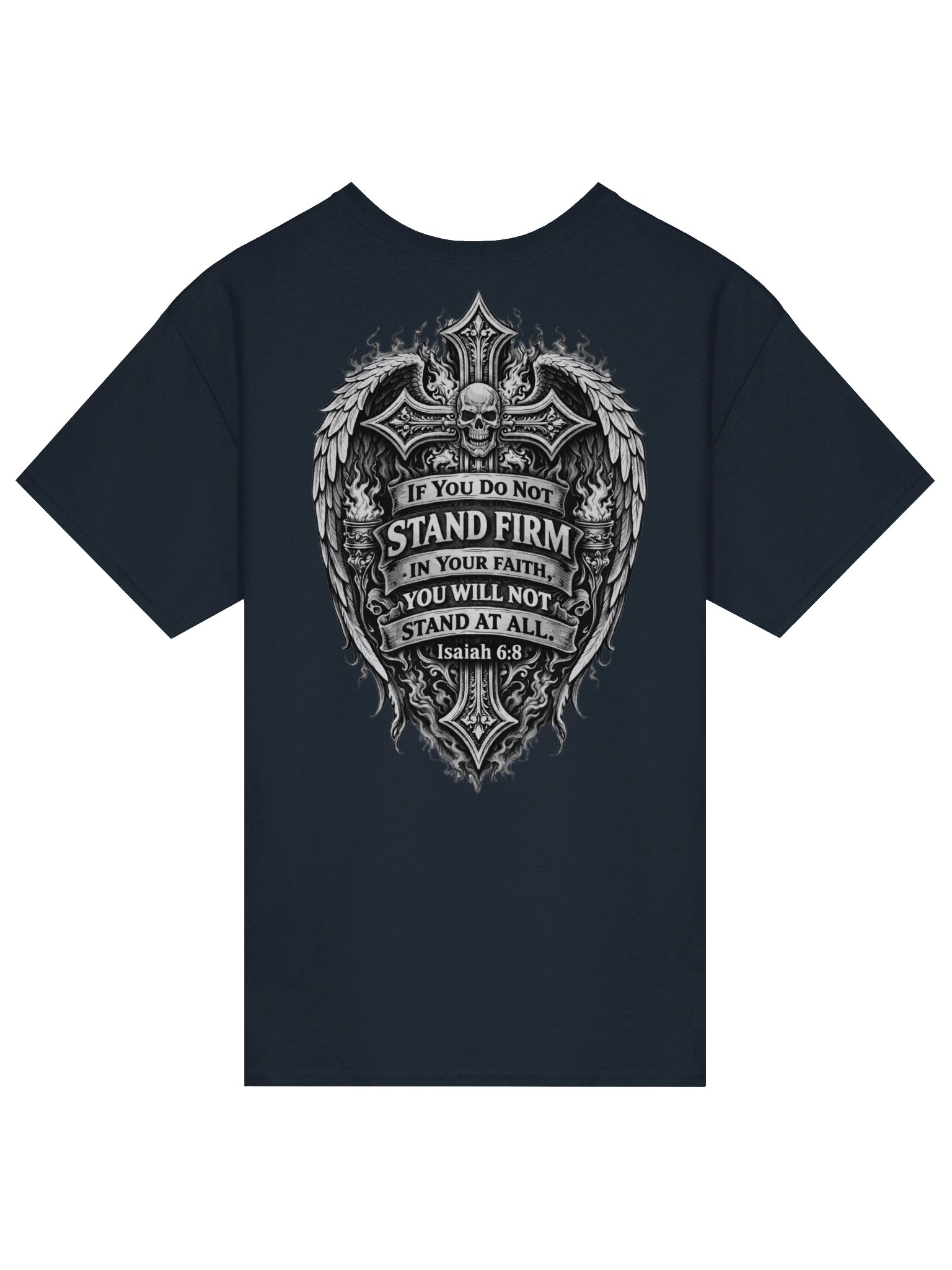 Stand Firm in Your Faith Christian Rock T-Shirt – Isaiah 7:9 Scripture Graphic Tee for Men – Faith Warrior Heavy Metal Christian Shirt product image (1)