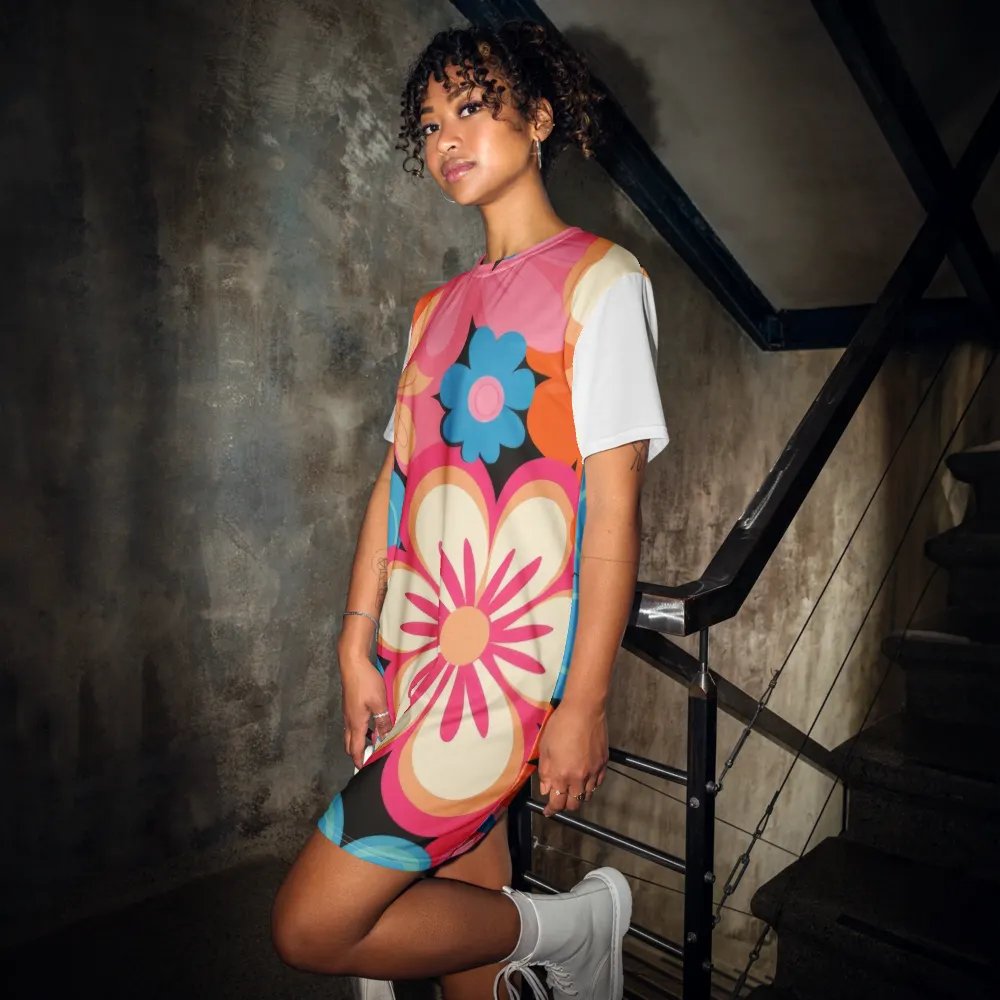 Retro Floral All-Over Print T-Shirt Dress product image (1)