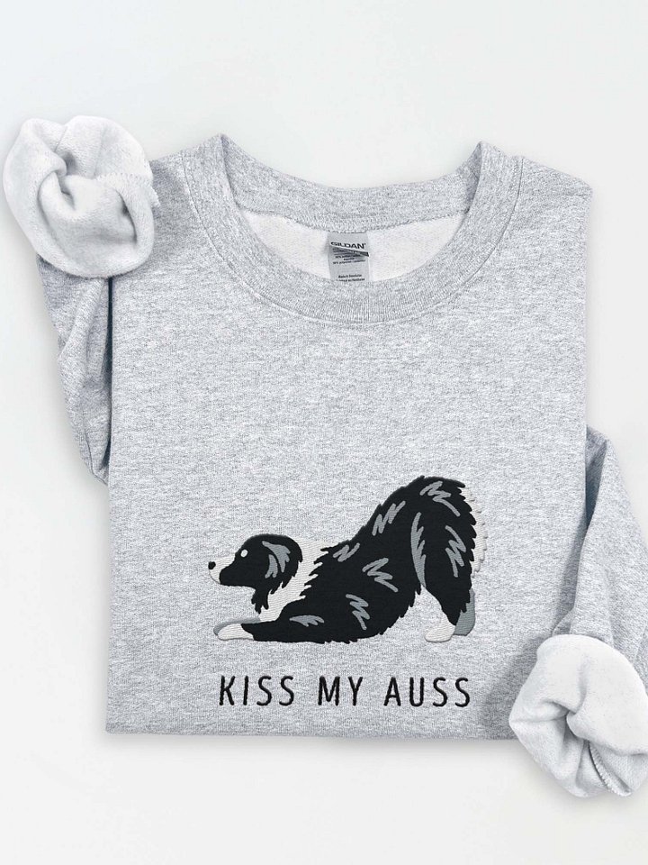 Kiss My Auss(2) Sweatshirt (Embroidered) of an Australian Shepherd(Black & White) product image (1)