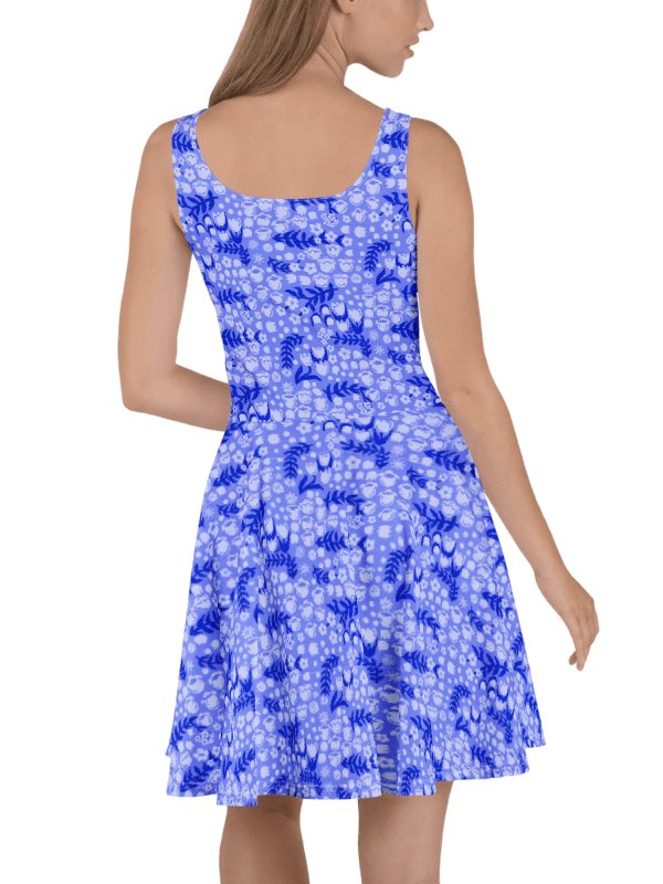 Periwinkle Blue Floral Skater Dress | Coastal Botanical Fit & Flare Summer Dress product image (3)