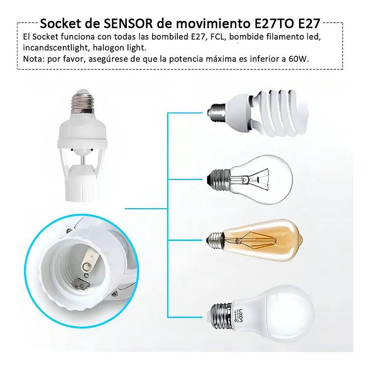 Porta Lámpara Sensor De Movimiento 360° Grados Infrarrojo E27 Socket Para Foco Portalámpara product image (2)