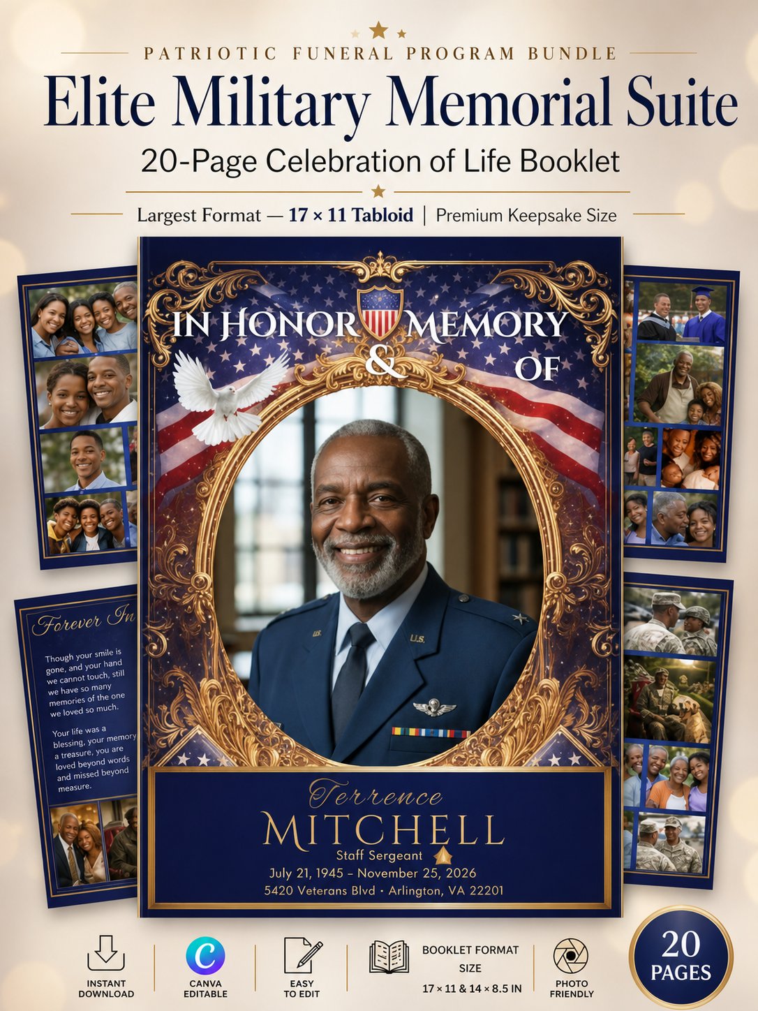 Ultimate Military Funeral Tribute Suite | 20-Page Magazine Program, Video Slideshow & Medal Guide product image (3)