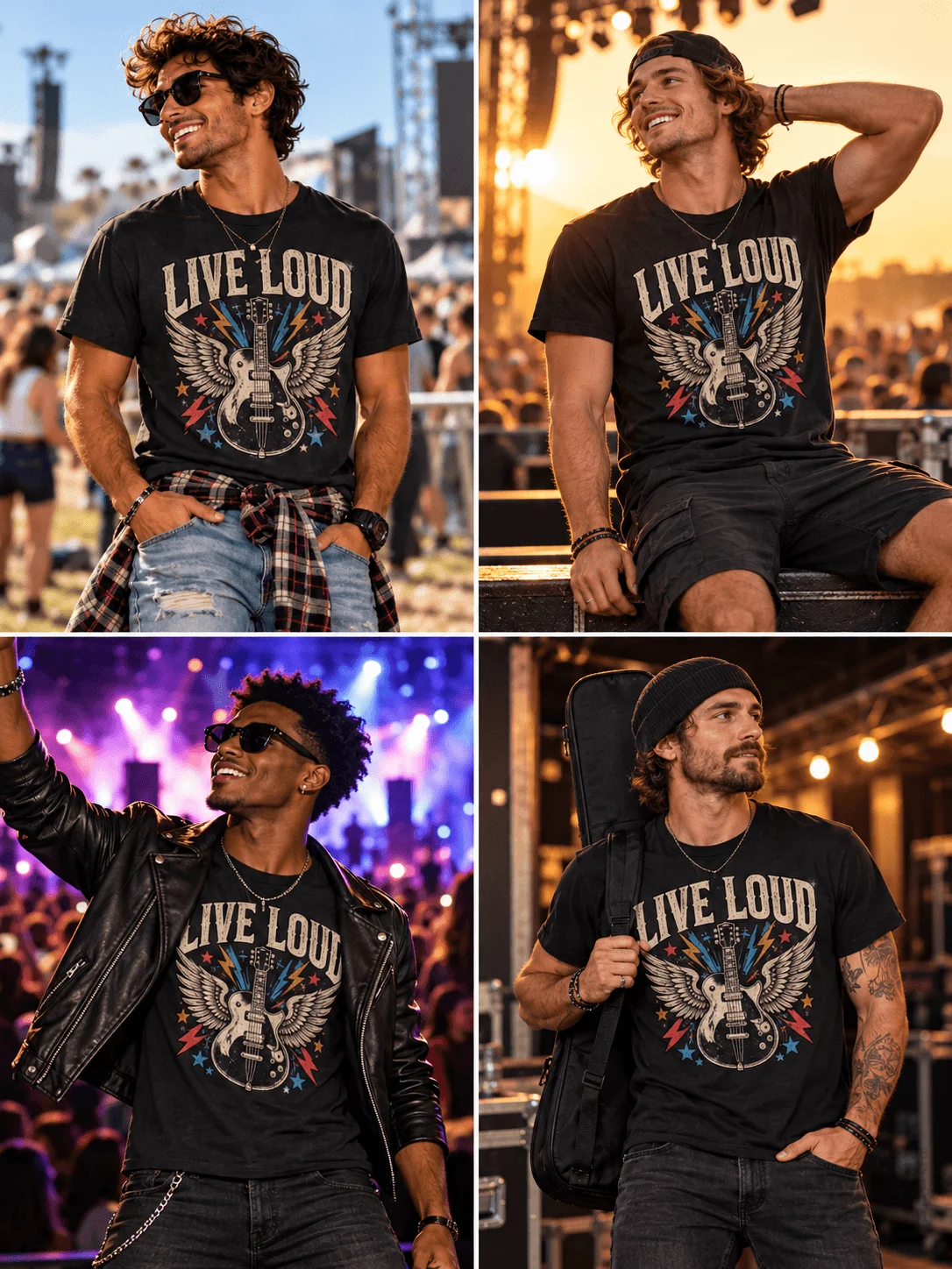 Live Loud Winged Guitar Concert & Rock Music T-Shirt product image (4)