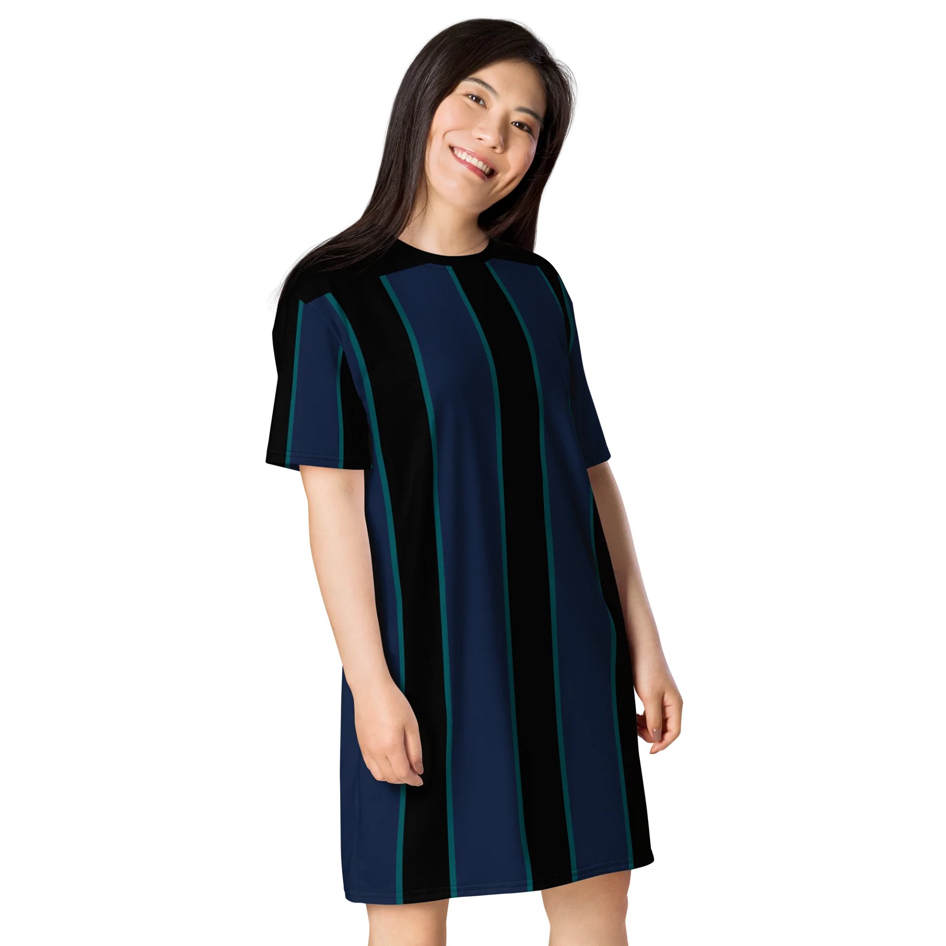 Black & Blue Striped Oversized T-Shirt Dress | TDS Music product image (4)