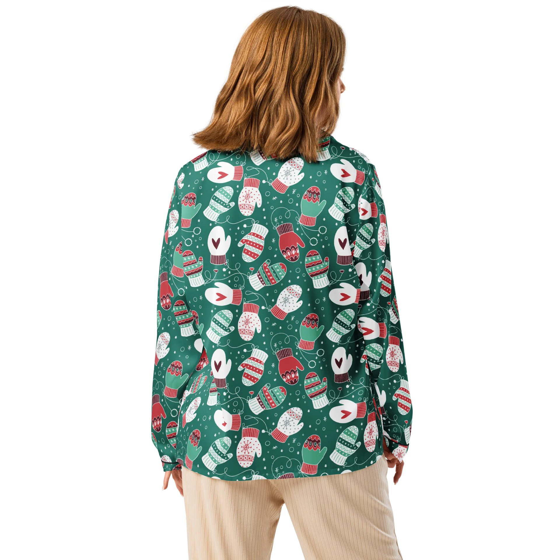 Festive Winter Mittens Pattern (Red & Green) Pyjama Shirt product image (3)