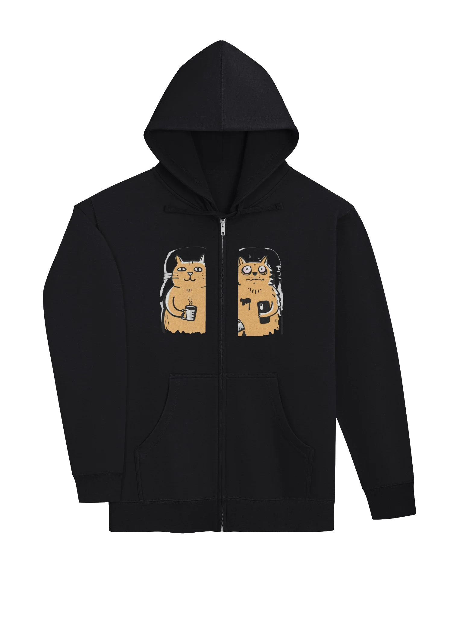 Coffee Cats Black Zip-Up Hoodie – Cute Cat Graphic Unisex Hoodie product image (3)