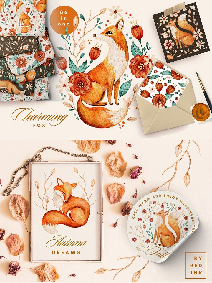 Charming Fox - Fall Watercolor Bundle product image (1)