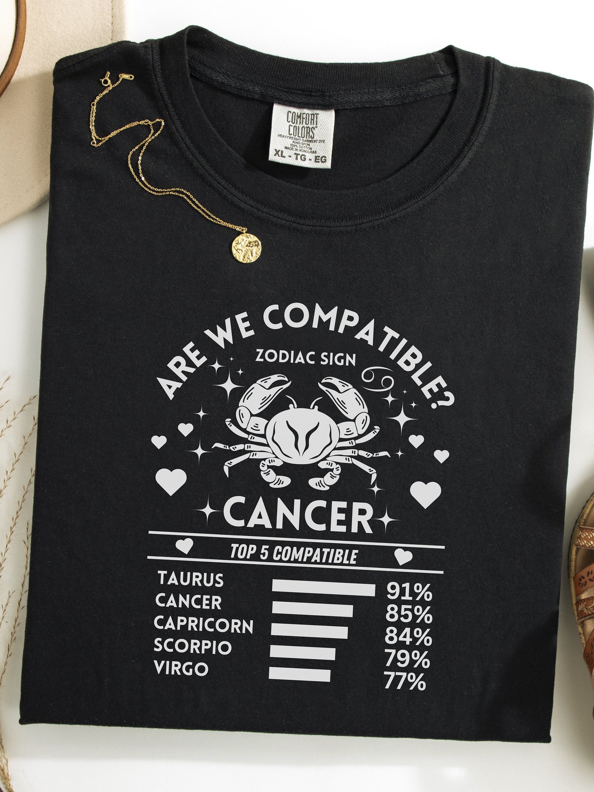Cancer Zodiac Sign Romantic Compatibility T-Shirt - Dark Comfort Colors 1717 product image (1)
