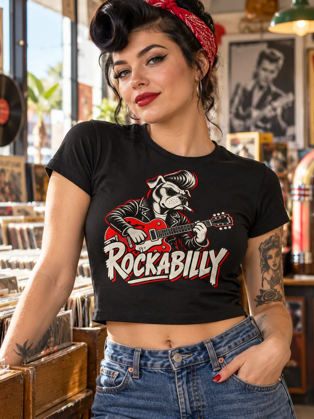 Rockabilly Guitar Dog Tee – Women product image (1)