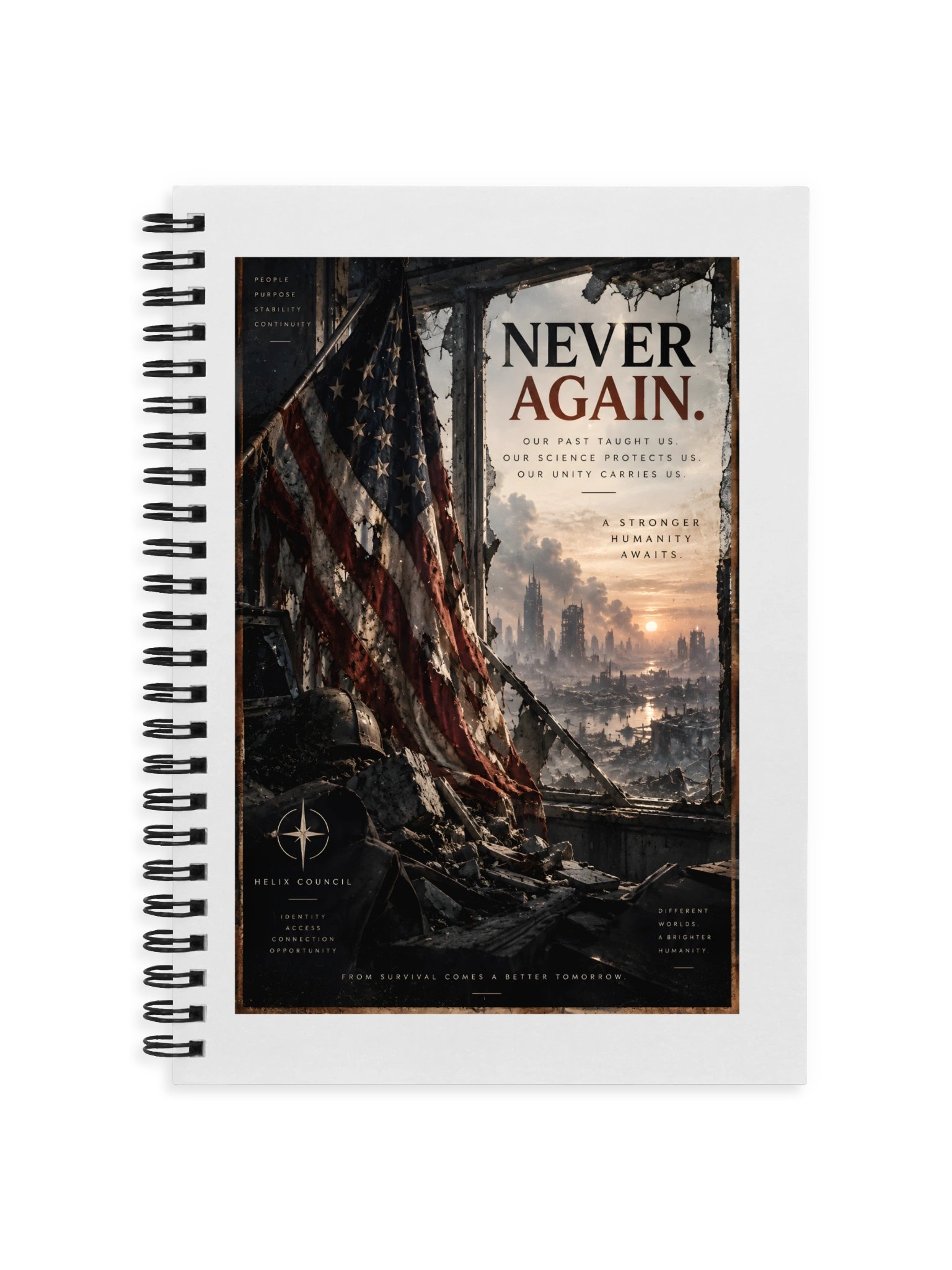 The Helix — “Never Again” Propaganda Notebook product image (1)