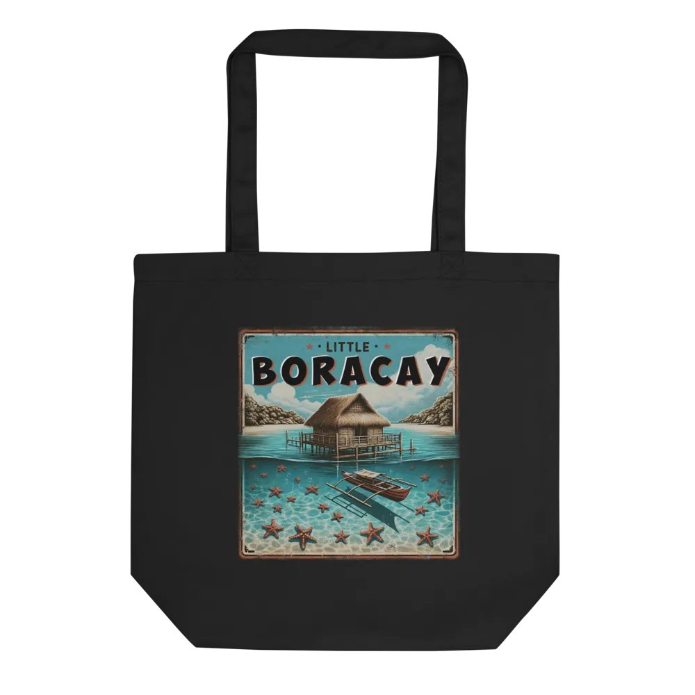 LITTLE BORACAY TOTE BAG, FLOATING COTTAGE BALSA AND FILIPINO BOAT BANGKA WITH STARFISH, CALATAGAN BATANGAS product image (2)