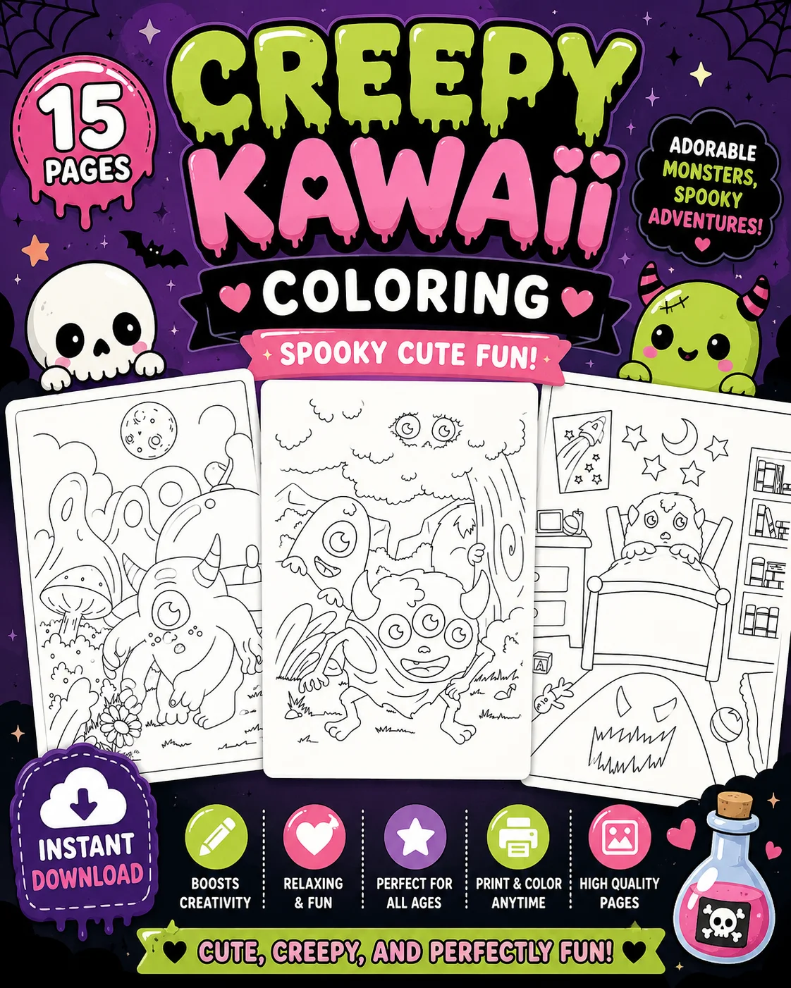 Creepy Kawaii Coloring Pages Printable product image (1)