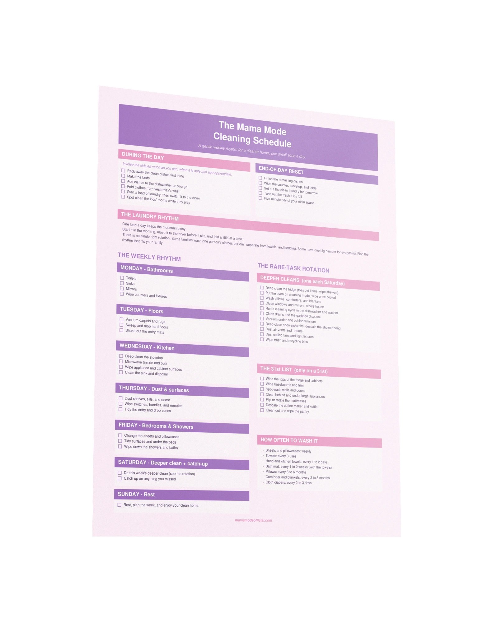 Mama Mode Cleaning Schedule Poster product image (6)