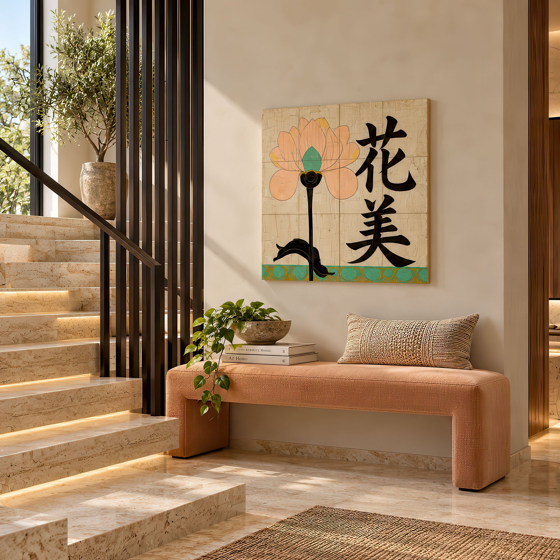 The Jade Lotus | Japanese Birch Wood Art Panel | Wall Decor | 24×24″ (60x60 cm) product image (4)