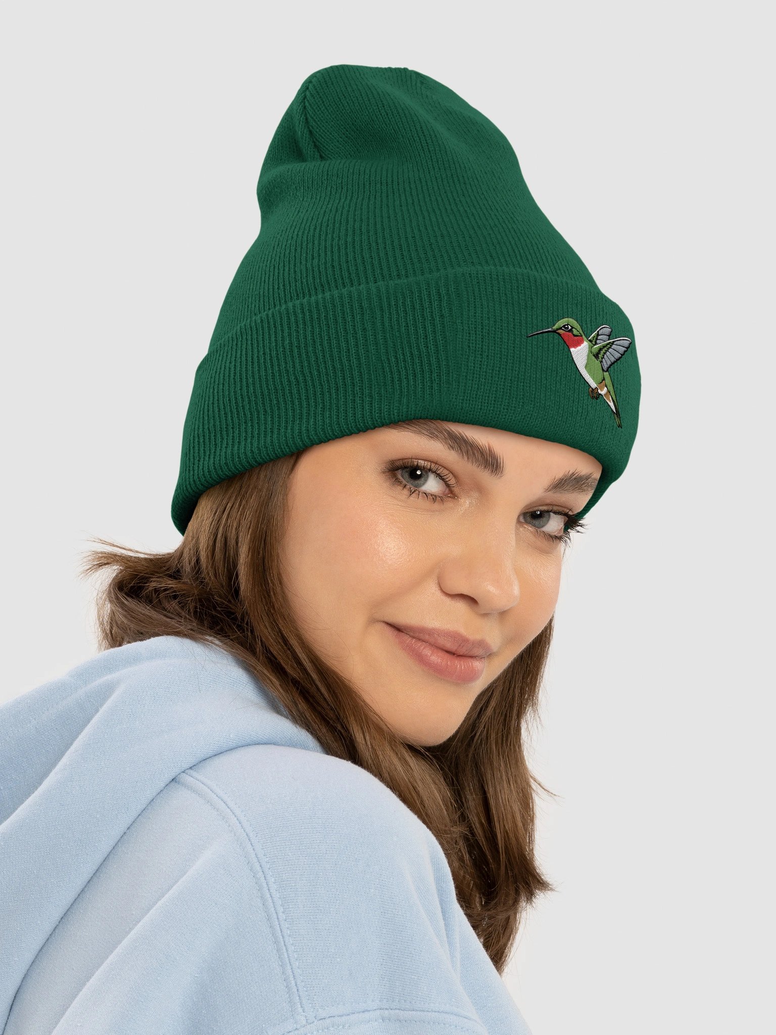 Ruby-Throated Hummingbird Embroidered Beanie | Hummingbird Knit Hat | Woodland Bird Cap product image (29)