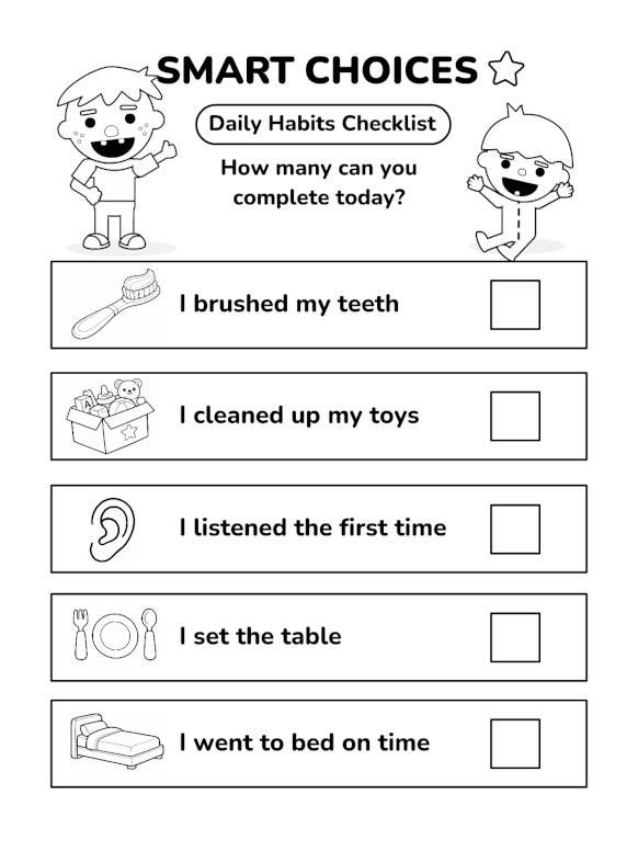 Smart Choices Kids Daily Habits Checklist with Roys Bedoys (Coloring Printable) product image (2)