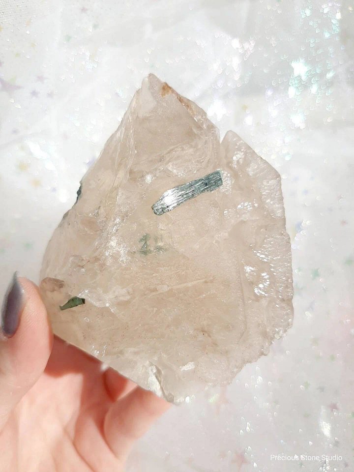 Blue / green tourmaline in elestial smoky quartz product image (1)
