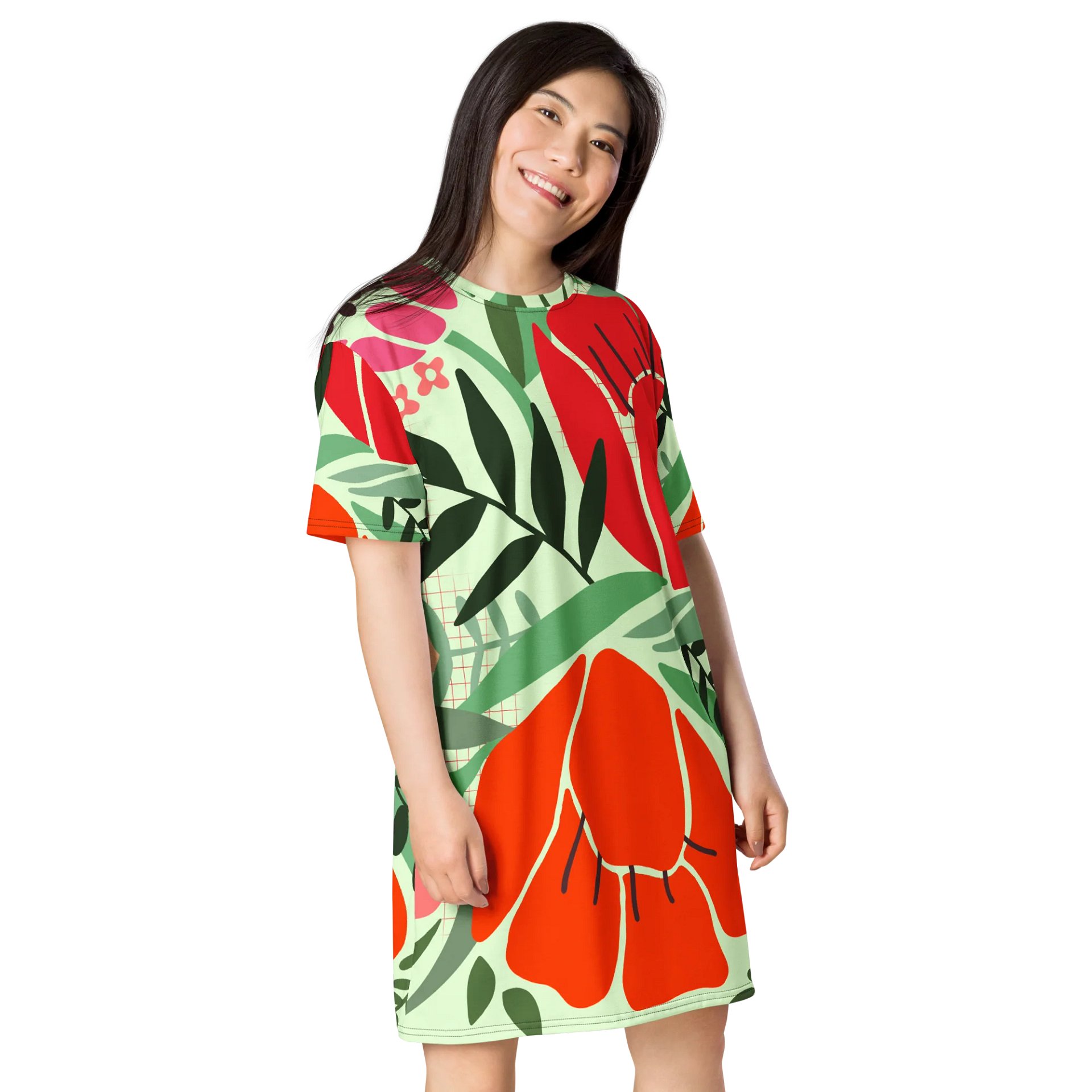 Vibrant Floral T-Shirt Dress - Oversized Trendy Design | TDSMUSIC.com product image (4)