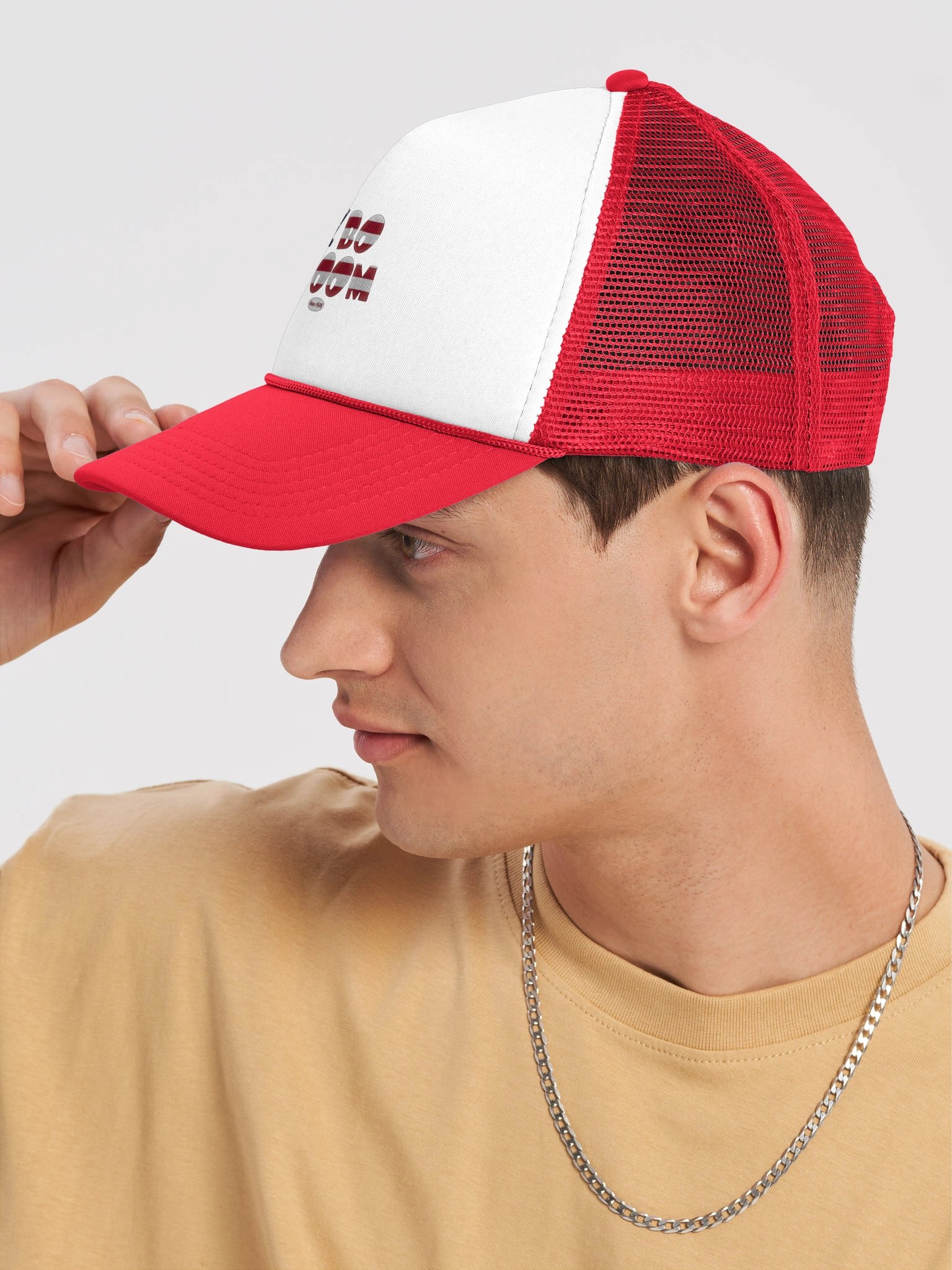 Elbo Room Retro Flag Text Trucker Hat | Red & White Edition product image (41)