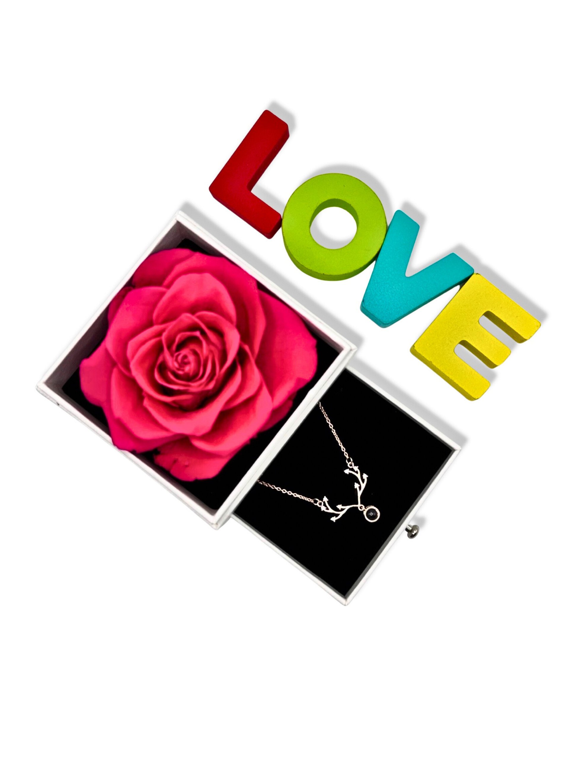 Eternal Rose Gift Box with "I Love You" Necklace (Hot Pink) product image (6)