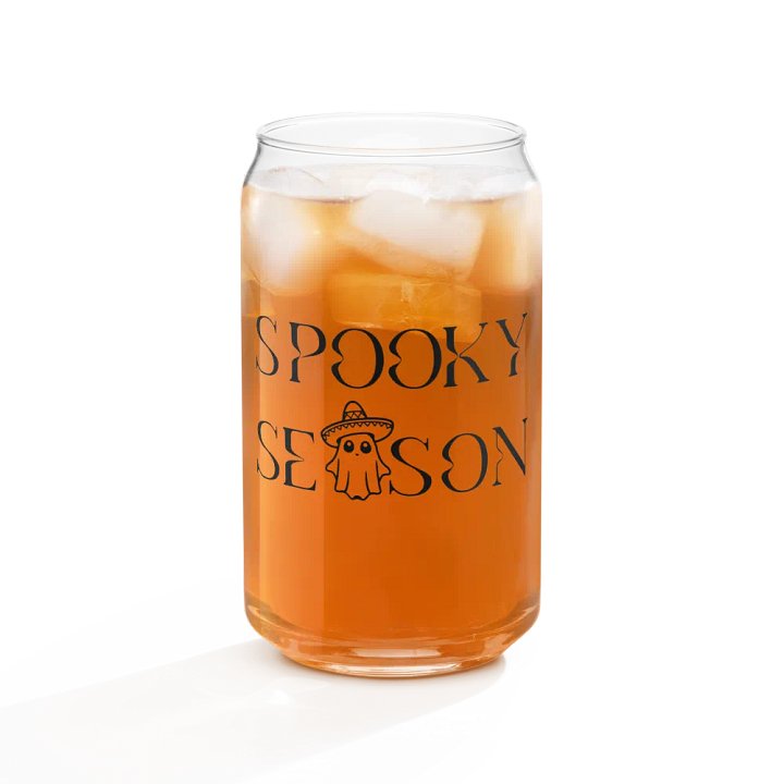 Spooky Season Sombrero Ghost Monochrome 16oz Can-Shaped Drinking Glass product image (2)