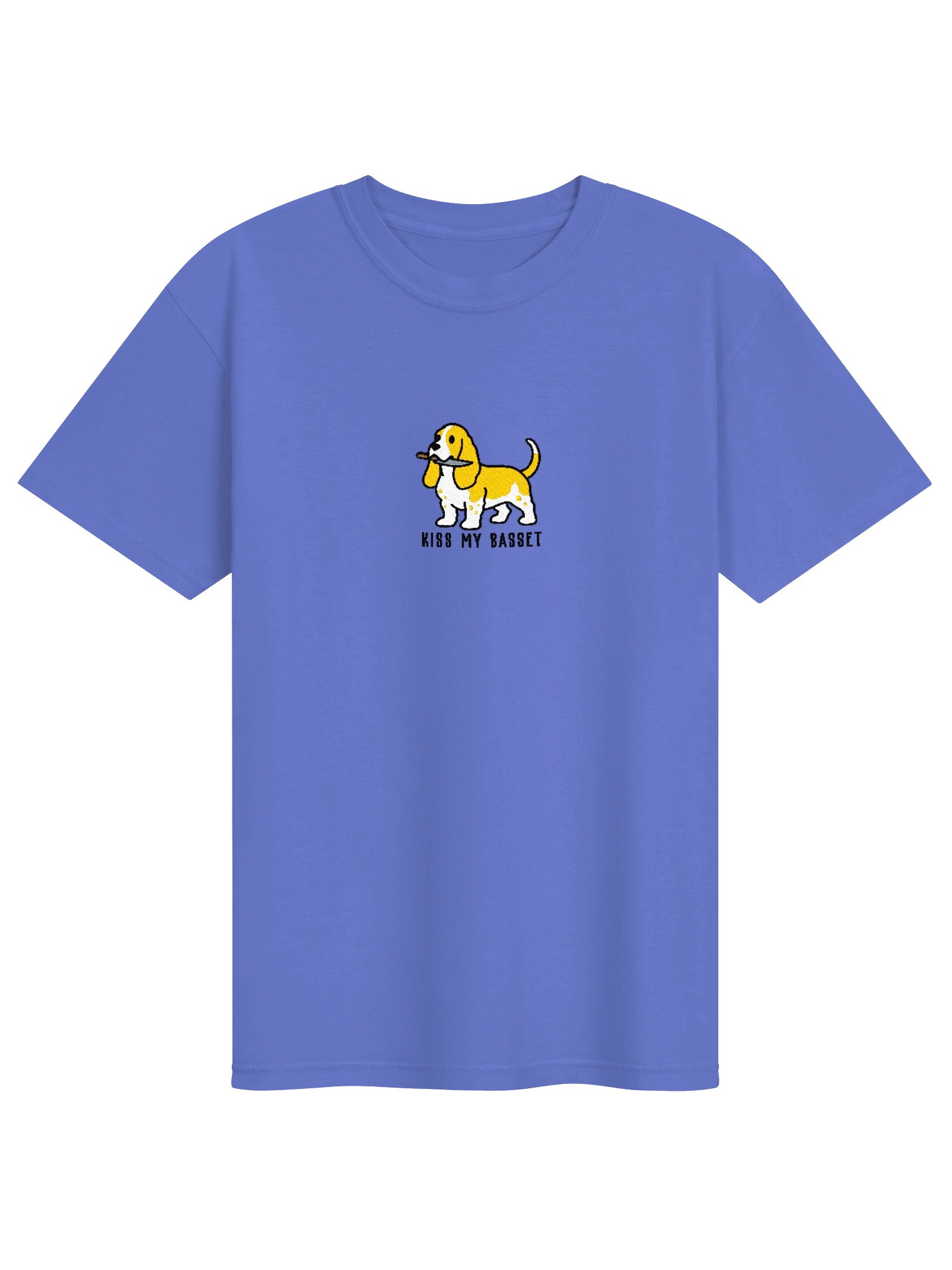 Kiss My Basset Funny Chibi-Style Embroidered T-Shirt for Basset Hound(Lemon & White) Owners product image (19)