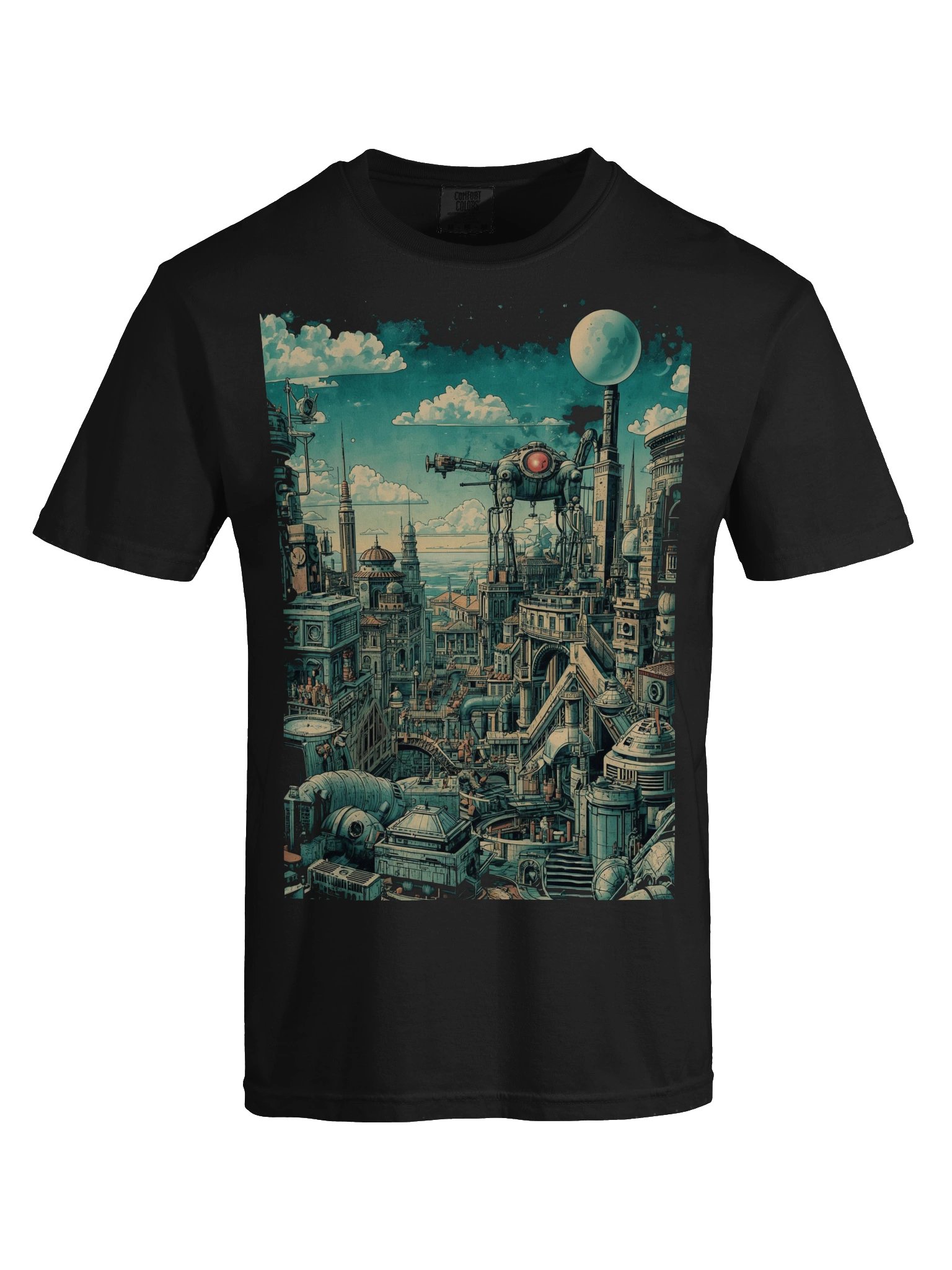 Retro-Futurist Cityscape Heavyweight T-Shirt product image (2)