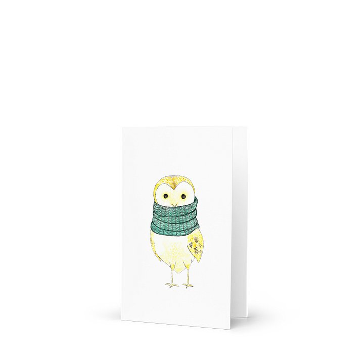 Yellow Watercolor owl in a Green Cowl Greeting Card product image (1)