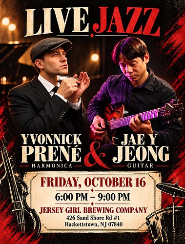 Tomorrow evening! I’ll be on harmonica with Jae Y Jeong on guitar at Jersey Girl Brewing Company. Come enjoy some live jazz a...