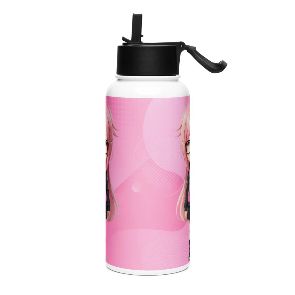 (PINK CHIBI) K Stainless Steel Water Bottle with a Straw Lid product image (3)