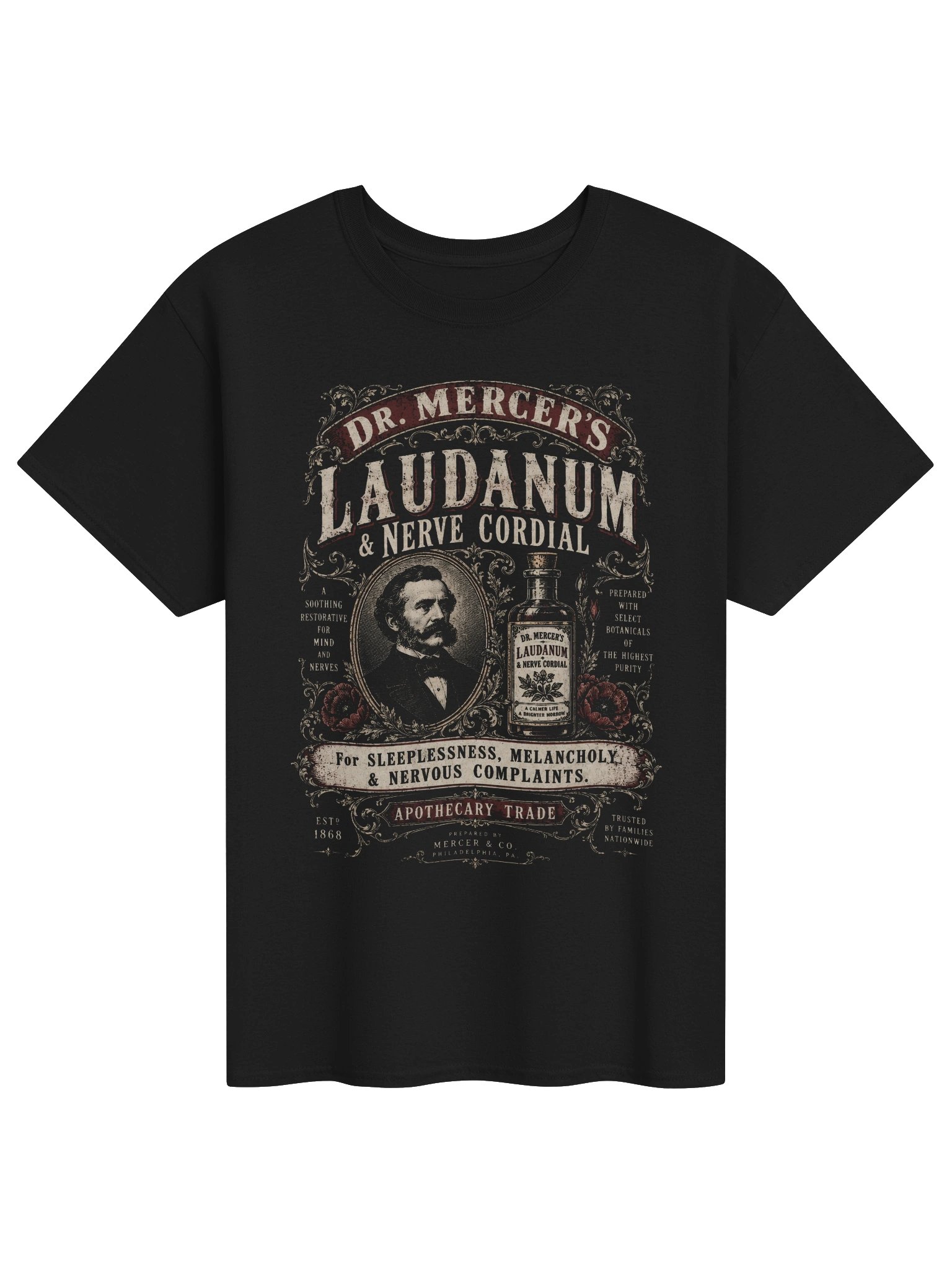 Dr. Mercer's Laudanum Vintage Apothecary T-Shirt – Victorian Medicine Advertisement Tee product image (1)