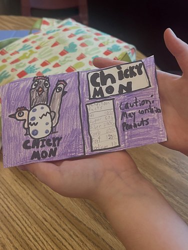Chicky Mon is in the works— a @pokemon inspired card games with each of our chickens ready for battle. Drawing, writing, sche...