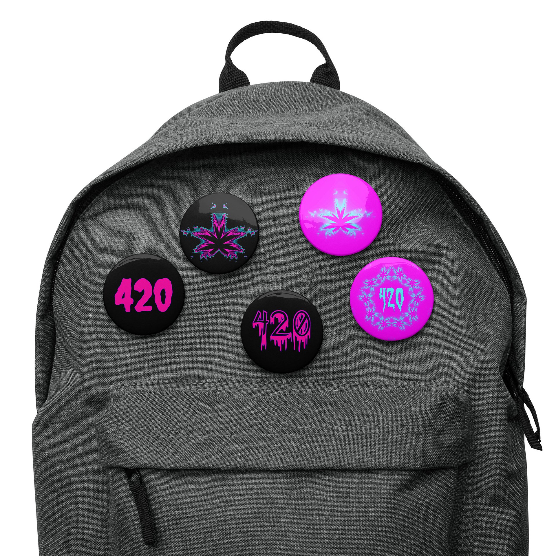 Creepy Cannabis 420 Pins, Black Blue Pink Pot Leaf Art Pin Button Set product image (6)